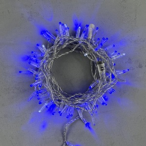 Изображение товара Гирлянда Нить с колпачком 10м синяя с мерцанием белого диода 220В, 100 LED, провод прозрачный ПВХ Laitcom PST100BLWCAP-10-2B