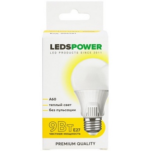 Изображение товара Лампочка светодиодная E27 9Вт 3000K LEDS POWER 006581