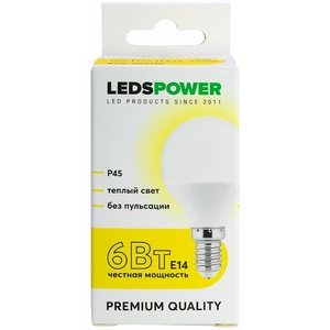 Изображение товара Лампочка светодиодная E14 6Вт 3000K LEDS POWER 006710