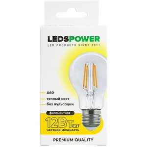 Изображение товара Лампочка светодиодная филаментная E27 12Вт 3000K LEDS POWER 007137