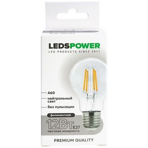 Изображение товара Лампочка светодиодная филаментная E27 12Вт 4000K LEDS POWER 007144