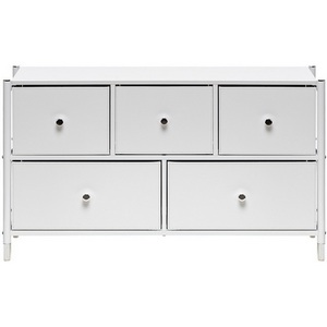 Изображение товара Комод с хромированной фурнитурой Leset Хайди широкий 5 ящиков (Сталь,Экокожа,ЛМДФ/Белый) арт.2500000224256