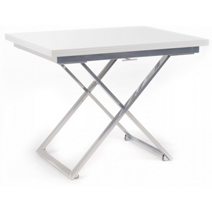 Изображение товара Стол-трансформер подъемно-раскладной (раскрытая книга) Левмар Compact D78/S59 белый/опоры серебро (прямоугольная столешница, I I-образная опора)