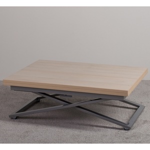 Изображение товара Стол-трансформер на колесах подъемно-раскладной (раскрытая книга) Левмар Compact D68/S59 дуб шамони светлый/опоры серебро Levmar (прямоугольная столешница, 2 ножки)