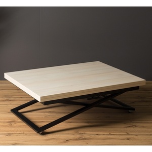 Изображение товара Стол на колесах подъемно-раскладной (раскрытая книга) трансформер Левмар Compact D68/S53 (дуб шамони светлый/чёрные опоры) Levmar (прямоугольная столешница, 2 ножки)