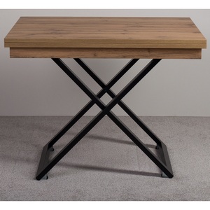 Изображение товара Стол подъемно-раскладной (раскрытая книга) на 8 персон трансформер Левмар Cross D38/S53 (дуб вотан/черный) (прямоугольная столешница, I I-образная опора)