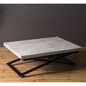 Изображение товара Стол на колесах подъемно-раскладной (раскрытая книга) трансформер Левмар Compact D51/S53 (бетон/черные опоры) Levmar (прямоугольная столешница, 2 ножки)