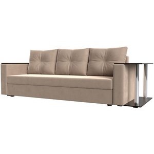 Изображение товара Диван прямой Атланта Лайт со столом справа (Велюр/Бежевый) Лига Диванов 112470R