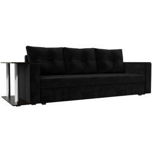 Изображение товара Диван прямой Атланта лайт со столом левый (велюр черный) Лига Диванов 112477