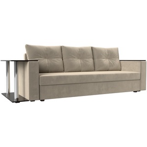 Изображение товара Диван прямой Атланта лайт со столом левый (микровельвет бежевый) Лига Диванов 112478