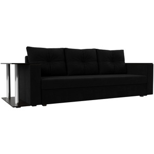 Изображение товара Диван прямой Атланта лайт со столом левый (микровельвет черный) Лига Диванов 112486