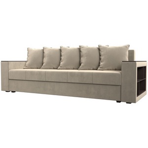 Изображение товара Диван прямой Дубай лайт полки справа (микровельвет бежевый) Лига Диванов 114346