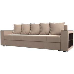 Изображение товара Диван прямой Дубай лайт полки справа (велюр бежевый) Лига Диванов 114369