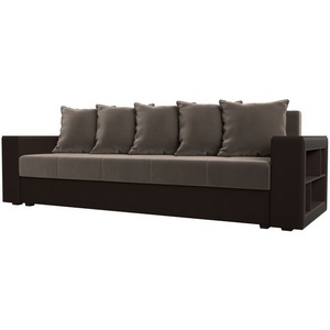 Изображение товара Диван прямой Дубай лайт полки справа (основа велюр коричневый, компаньон экокожа коричневая) Лига Диванов 114374