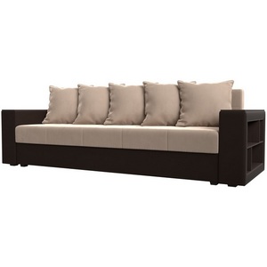 Изображение товара Диван прямой Дубай лайт полки справа (основа велюр бирюзовый, компаньон экокожа коричневая) Лига Диванов 114425