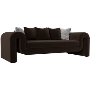 Изображение товара Прямой диван Волна (микровельвет коричневый, подушки 3 микровельвет коричневый, 2 велюр серый с узором) Лига Диванов 115619