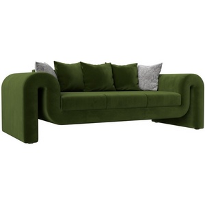Изображение товара Прямой диван Волна (микровельвет зеленый, подушки 3 микровельвет зеленый, 2 велюр серый с узором) Лига Диванов 115623