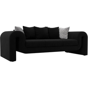 Изображение товара Прямой диван Волна (микровельвет черный, подушки 3 микровельвет черный, 2 велюр серый с узором) Лига Диванов 115625