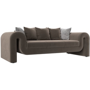 Изображение товара Прямой диван Волна (велюр коричневый, подушки 3 велюр коричневый, 2 велюр серый с узором) Лига Диванов 115628