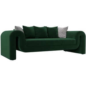 Изображение товара Прямой диван Волна (велюр зеленый, подушки 3 велюр зеленый, 2 велюр серый с узором) Лига Диванов 115630