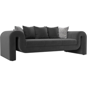 Изображение товара Прямой диван Волна (велюр серый, подушки 3 велюр серый, 2 велюр серый с узором) Лига Диванов 115631