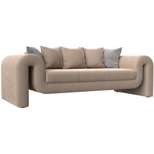 Изображение товара Прямой диван Волна (велюр бежевый, подушки 3 велюр бежевый, 2 велюр серый с узором) Лига Диванов 115632