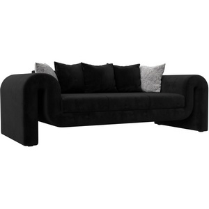 Изображение товара Прямой диван Волна (велюр черный, подушки 3 велюр черный, 2 велюр серый с узором) Лига Диванов 115633