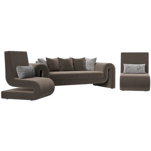 Изображение товара Волна набор 1 - диван, 2 кресла (велюр коричневый) Лига Диванов 115652