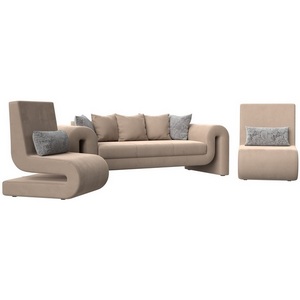 Изображение товара Волна набор 1 - диван, 2 кресла (велюр бежевый) Лига Диванов 115656
