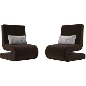 Изображение товара Кресло Волна (микровельвет коричневый, подушки велюр серый с узором) Лига Диванов 115667