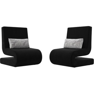 Изображение товара Кресло Волна (микровельвет черный, подушки велюр серый с узором) Лига Диванов 115673
