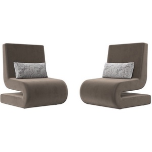 Изображение товара Кресло Волна (велюр коричневый, подушки велюр серый с узором) Лига Диванов 115676