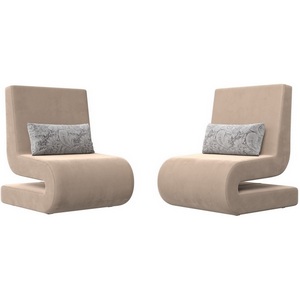 Изображение товара Кресло Волна (велюр бежевый, подушки велюр серый с узором) Лига Диванов 115680