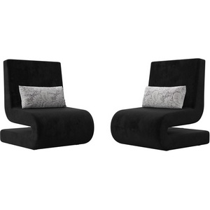 Изображение товара Кресло Волна (велюр черный, подушки велюр серый с узором) Лига Диванов 115681