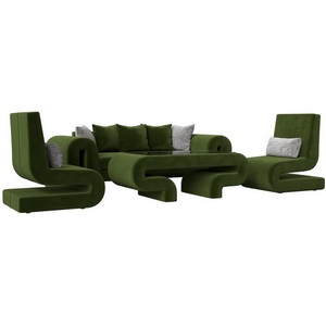 Изображение товара Волна набор 2 - диван, стол, 2 кресла (микровельвет зеленый) Лига Диванов 115695