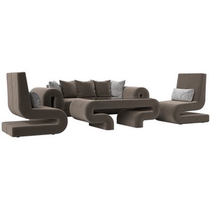 Изображение товара Волна набор 2 - диван, стол, 2 кресла (велюр коричневый) Лига Диванов 115700