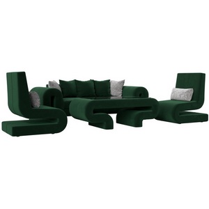 Изображение товара Волна набор 2 - диван, стол, 2 кресла (велюр зеленый) Лига Диванов 115702