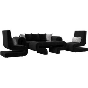 Изображение товара Волна набор 2 - диван, стол, 2 кресла (велюр черный) Лига Диванов 115705