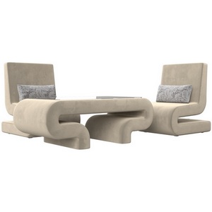 Изображение товара Волна набор 3 - стол, 2 кресла (микровельвет бежевый) Лига Диванов 115714