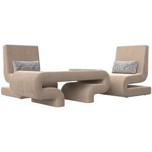Изображение товара Волна набор 3 - стол, 2 кресла (велюр бежевый) Лига Диванов 115728