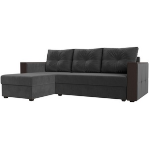 Изображение товара Угловой диван Валенсия Лайт левый угол (Велюр/Серый) Лига Диванов 117749L