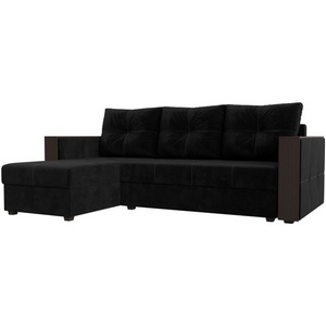 Изображение товара Угловой диван Валенсия Лайт левый угол (Велюр/Черный) Лига Диванов 117751L