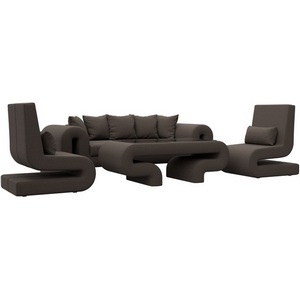 Изображение товара Набор Волна-2 (стол, диван, 2 кресла) (Коричневый/Рогожка) Лига Диванов арт.125328