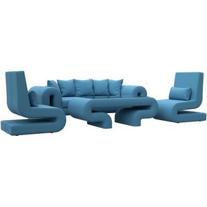 Изображение товара Набор Волна-2 (стол, диван, 2 кресла) (Голубой/Рогожка) Лига Диванов арт.125782