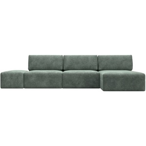 Изображение товара Диван угловой модульный с пуфом Лига-060 НПБ Лонг угол универсальный (ЛДСП,Брус,Фанера/Пластик/Велюр/Зеленый) Лига Диванов 129528