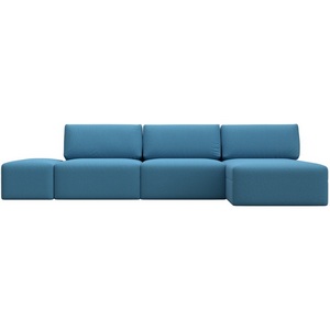 Изображение товара Диван угловой модульный с пуфом Лига-060 НПБ Лонг угол универсальный (ЛДСП,Брус,Фанера/Пластик/Рогожка/Голубой) Лига Диванов 129721