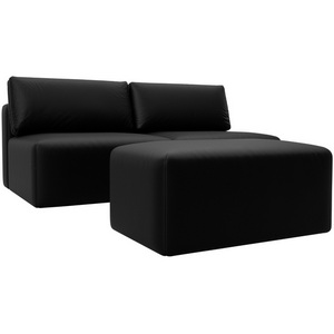 Изображение товара Диван прямой модульный с пуфом Лига-060 НПБ (ЛДСП,Брус,Фанера/Пластик/Экокожа/Черный) Лига Диванов 130054