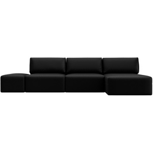 Изображение товара Диван угловой модульный с пуфом Лига-060 НПБ Лонг угол универсальный (ЛДСП,Брус,Фанера/Пластик/Экокожа/Черный) Лига Диванов 130070