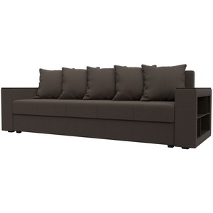 Изображение товара Диван прямой Дубай Лайт полки справа (ДСП,ЛДСП/Пластик/Рогожка/Коричневый) Лига Диванов 132281