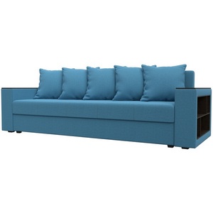 Изображение товара Диван прямой Дубай Лайт полки справа (ДСП,ЛДСП/Пластик/Рогожка/Голубой) Лига Диванов 132283